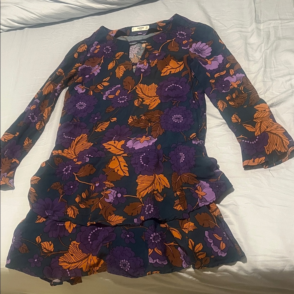 Mango Long Sleeve Dress in Purple and Orange Floral